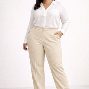 Lane Bryant Size 20 Cream Gold Polka Dot Pants Stretch Rayon Blend Women Dress